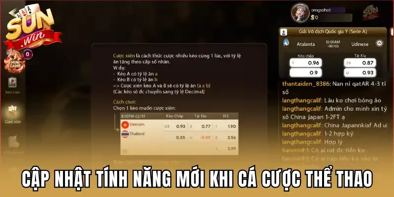 Cập nhật tính năng mới khi cá cược thể thao