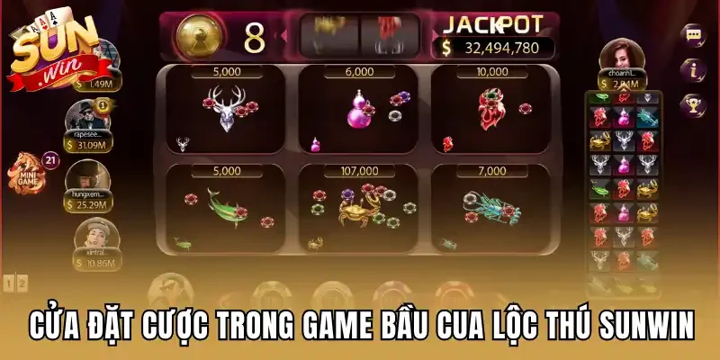 Cửa đặt cược trong game bầu cua lộc thú Sunwin