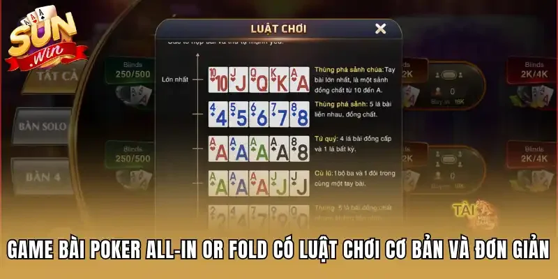 Game bài Poker All-in or Fold có luật chơi cơ bản và đơn giản