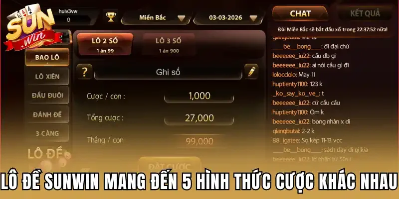 Lô Đề Sunwin mang đến 5 hình thức cược khác nhau