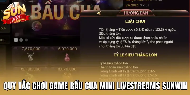 Quy tắc chơi game bầu cua mini livestreams Sunwin