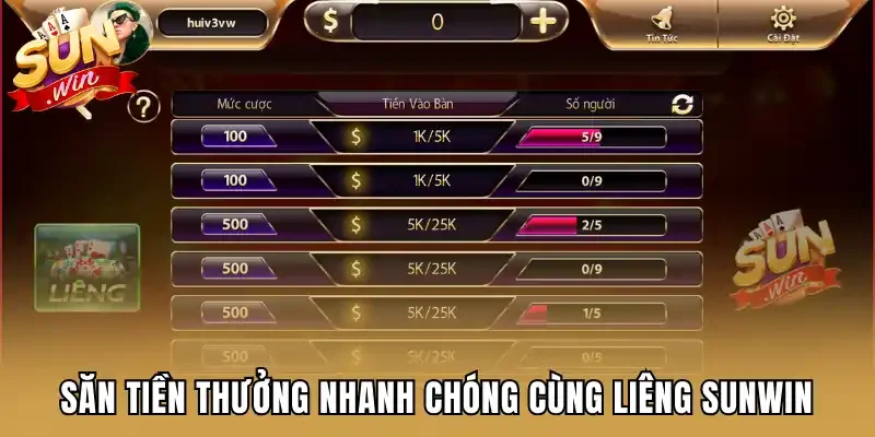 Săn tiền thưởng nhanh chóng cùng liêng Sunwin